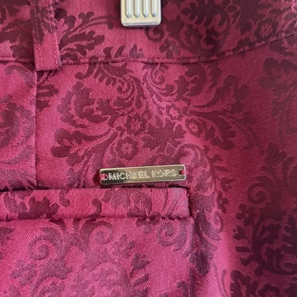 Michael Kors Women’s Pants Size 14 Red with Darker Baroque Pattern NWOT